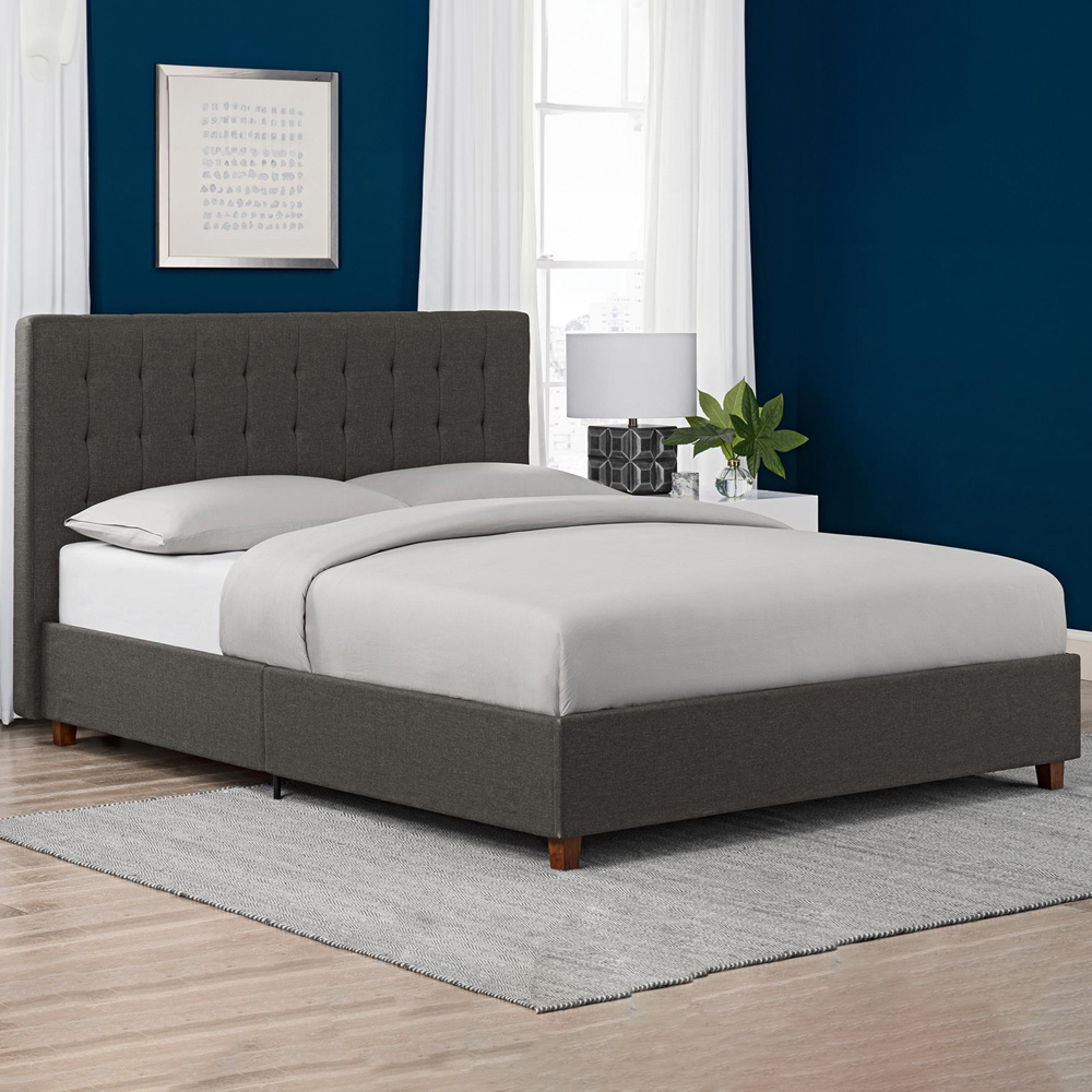 Dorel Emily King Size Upholstered Brown Linen Bed Image 1