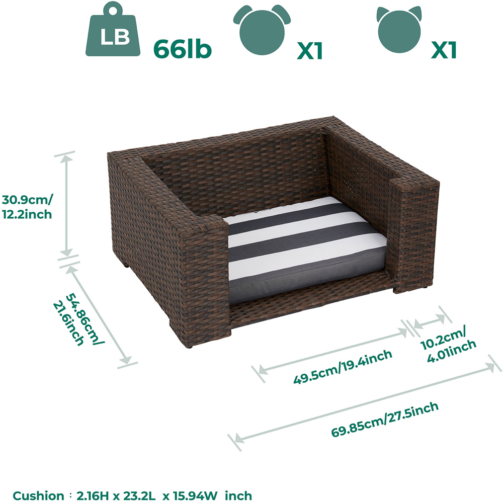 Teamson Pets Wicker Water Resistant Pet Rattan Bed with Cushion Image 7