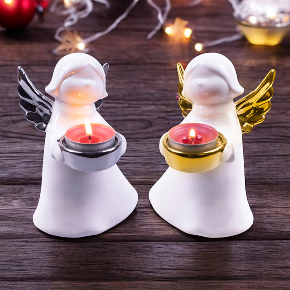 St Helens Gold Wings Ceramic Angel Tealight Holder Image 3
