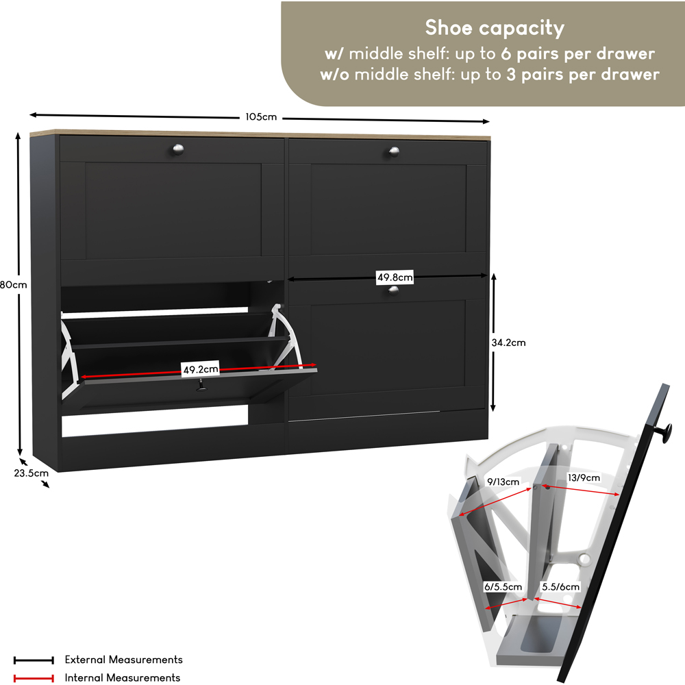 VIDA DESIGNS 4 Drawer Black and Oak Effect Shoe Cabinet Image 9