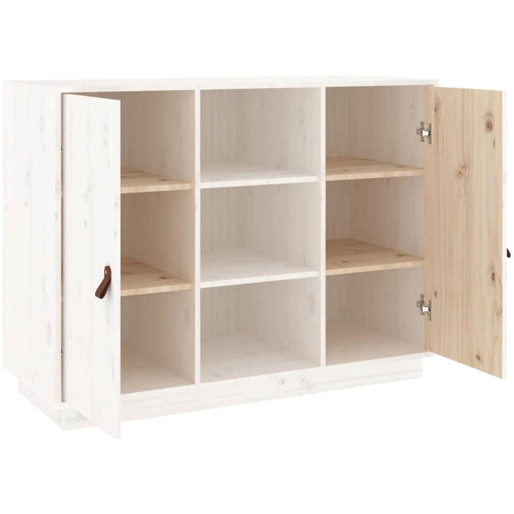 vidaXL 2 Door 3 Shelf White Solid Pine Wood Sideboard Image 4