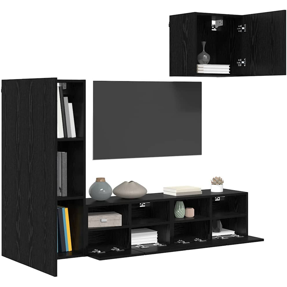 vidaXL 6 Door 4 Shelf Black Oak TV Wall Unit Set of 4 Image 3