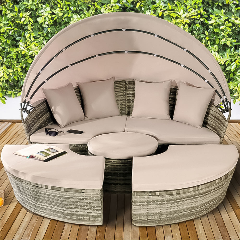 Brooklyn Luxury 8 Seater Grey Rattan Sun Lounger Sofa Set with Canopy and Cover 160cm Image 1