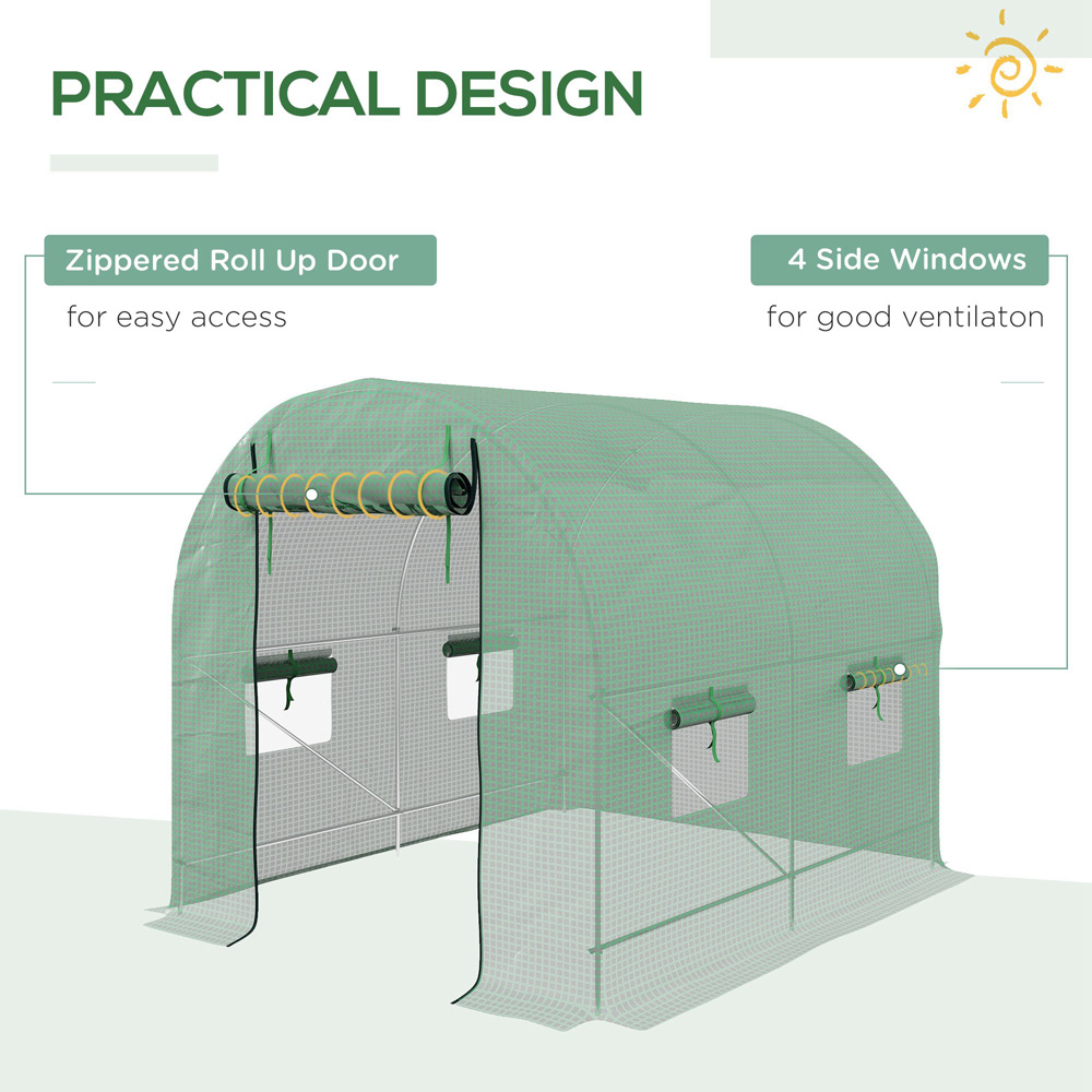 Outsunny Green Plastic 6.5 x 8.2ft Walk In Polytunnel Greenhouse Image 5