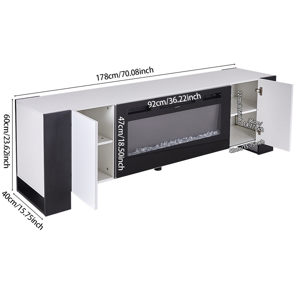 Living and Home 2 Door White and Black Electric Fireplace TV Stand with Remote Control Image 8