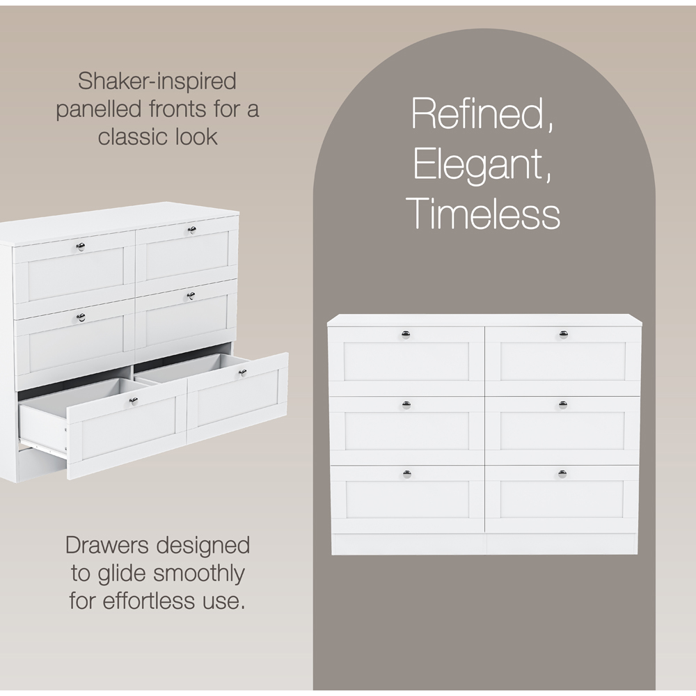 VIDA DESIGNS Altino 6 Drawer White Shaker-Style Chest of Drawers Image 5
