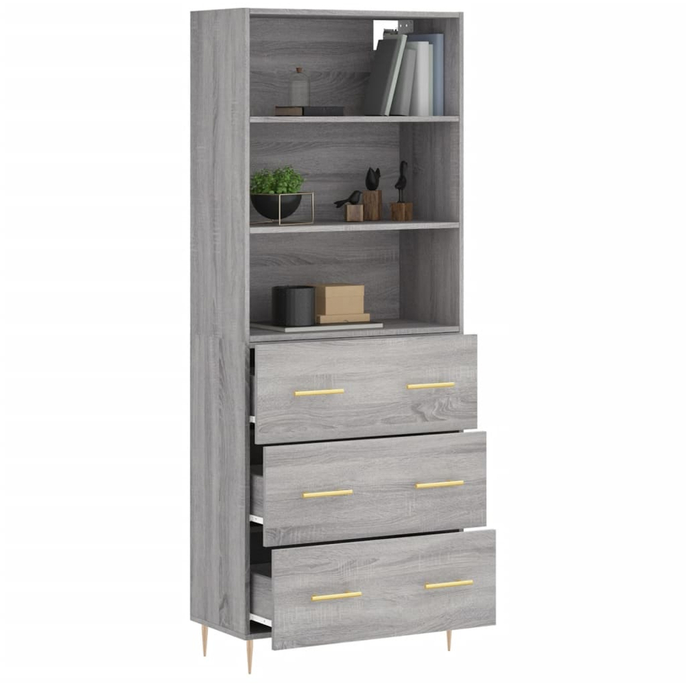 vidaXL 3 Drawer 3 Shelf Grey Sonoma Highboard Image 3