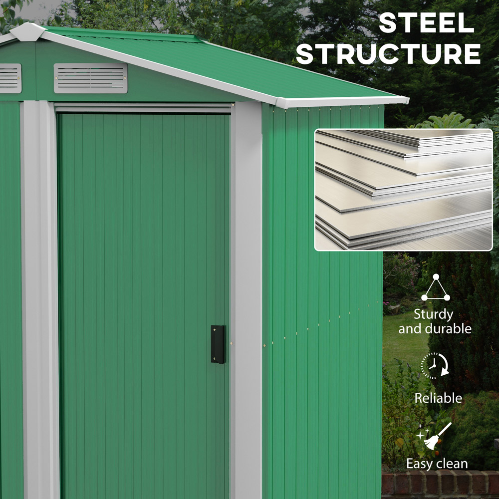 Outsunny 4.6 x 3.9ft Green Metal Garden Shed with Sloped Roof Image 4