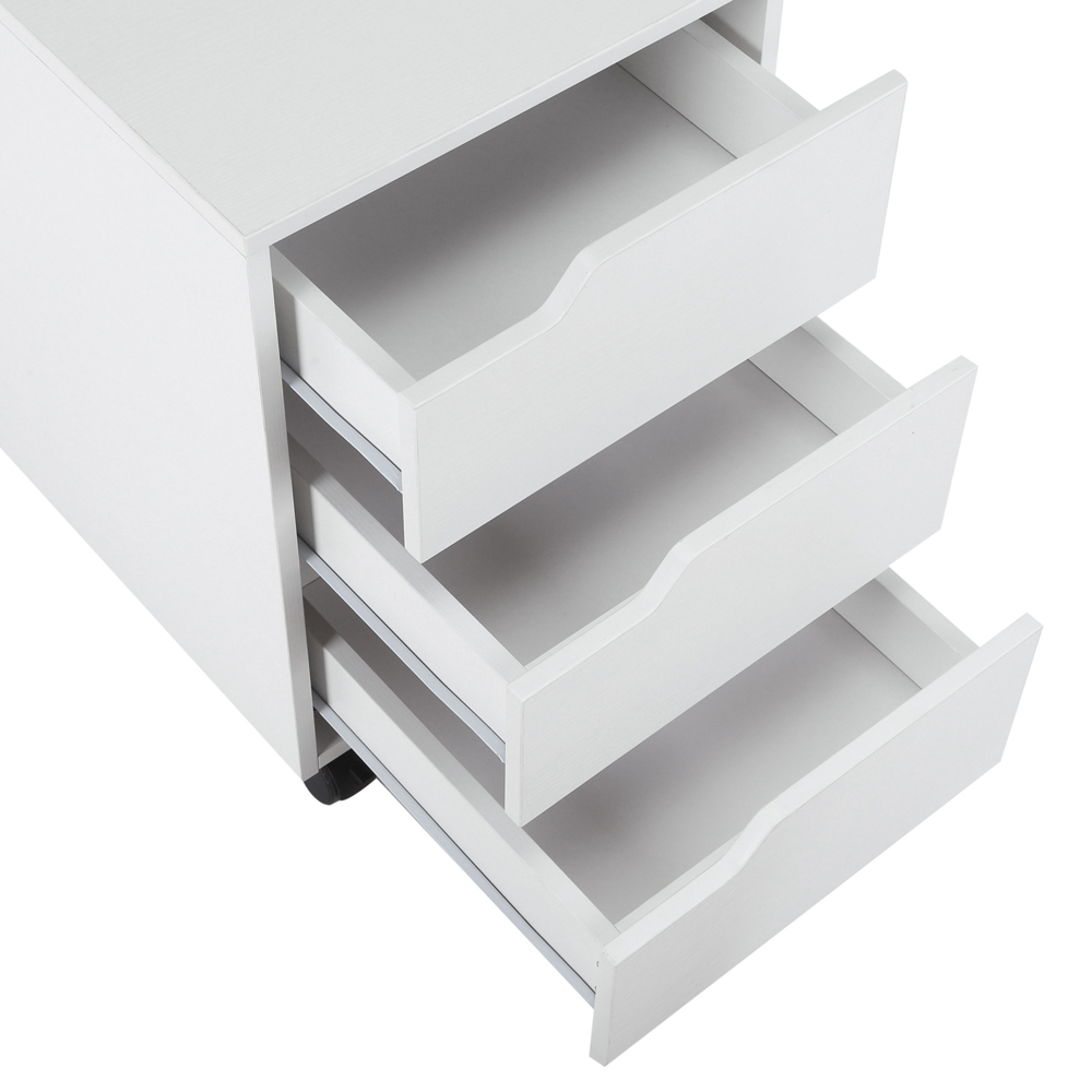 HOMCOM 3 Drawer White File Cabinet with Wheels Image 3