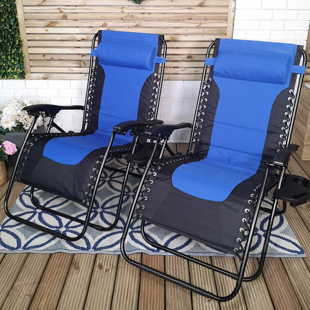 Samuel Alexander Set of 2 Blue and Black Multi Position Garden Sun Loungers Image 1