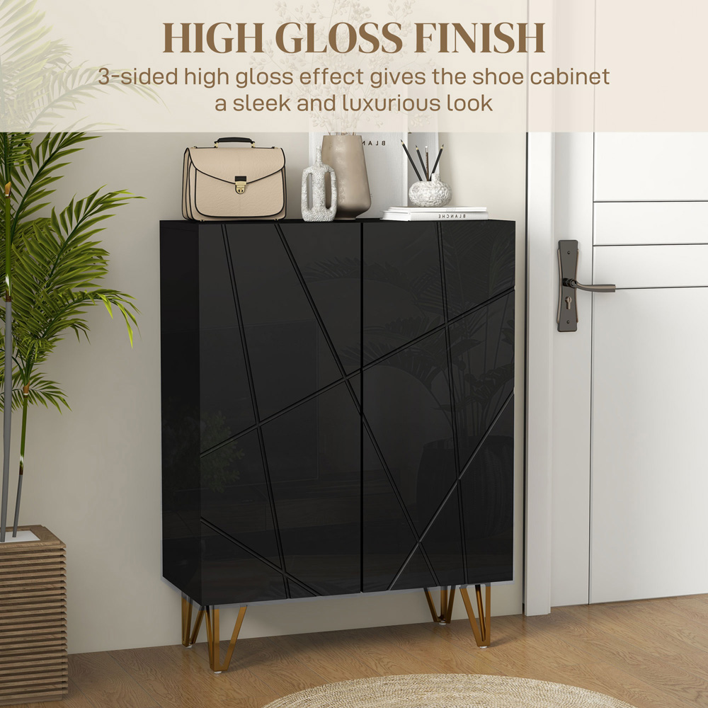 HOMCOM 2 Door Black Shoe Soft Close Storage Cabinet Image 6