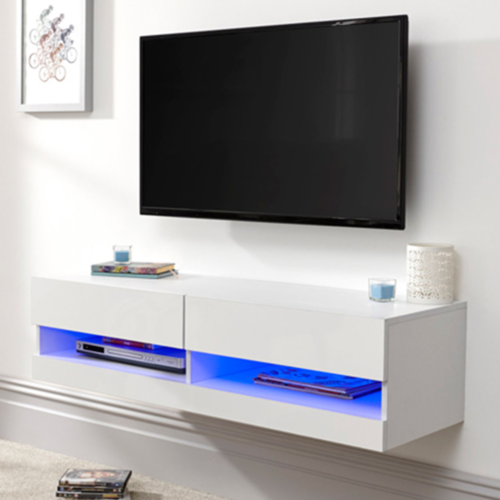 GFW Galicia White Small Wall TV Unit with LED Image 1