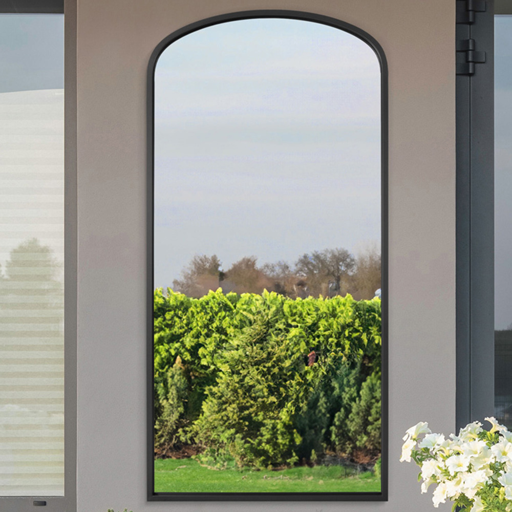 MirrorOutlet The Angustus Black Metal Arched Garden Wall Mirror 170 x 85cm Image 2