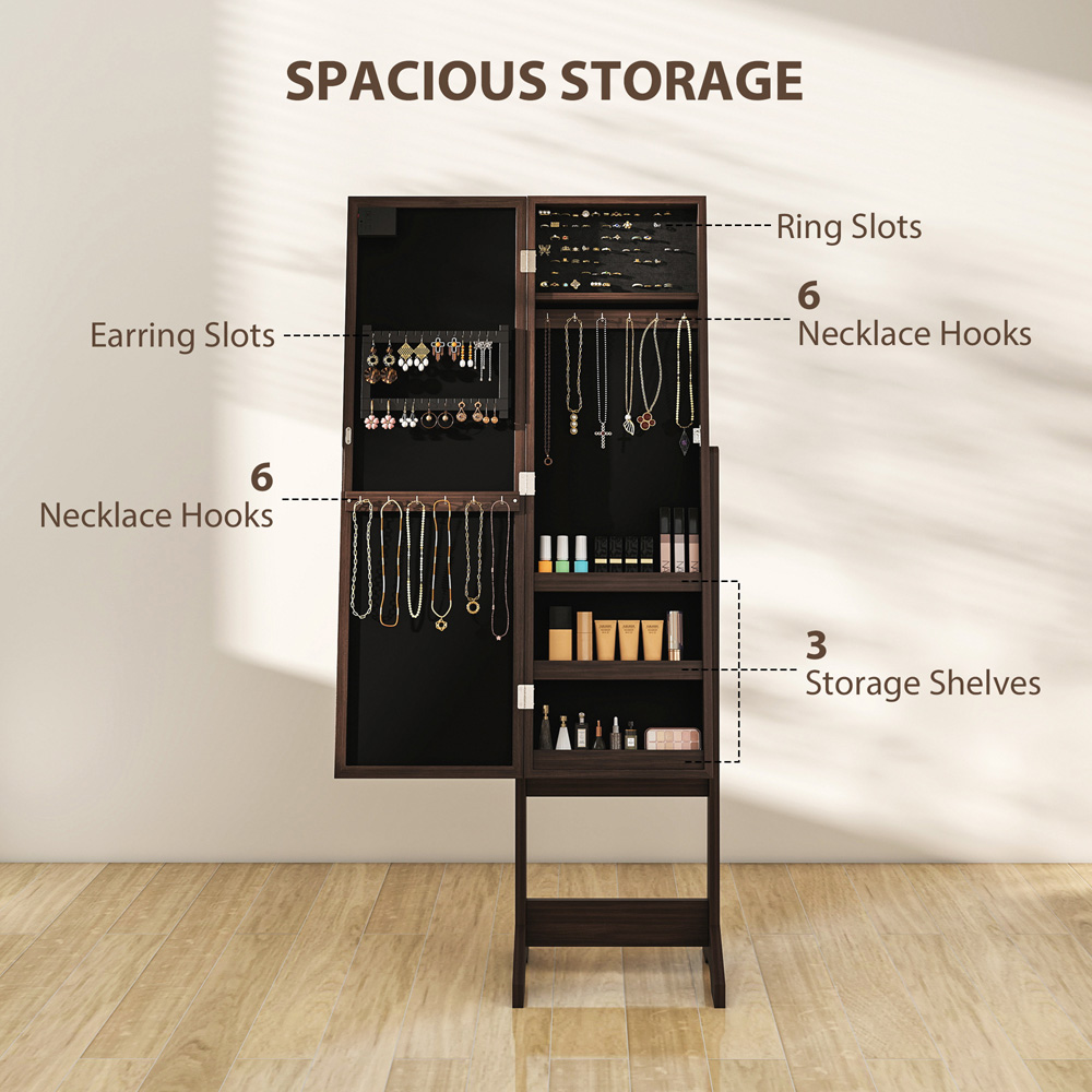 HOMCOM Dark Brown Freestanding LED Mirrored Jewellery Cabinet Image 8