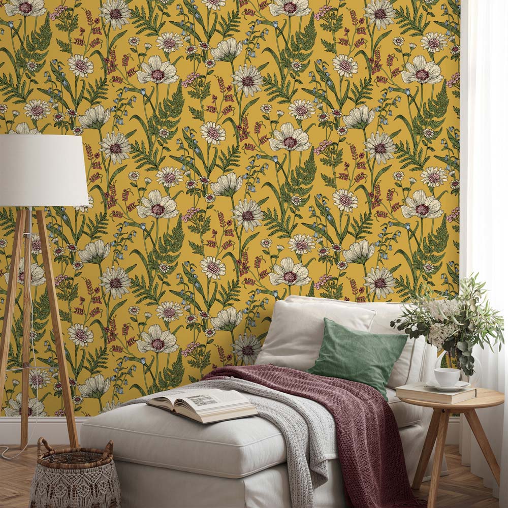 Fine Decor Wild Meadow Mustard Wallpaper Image 3