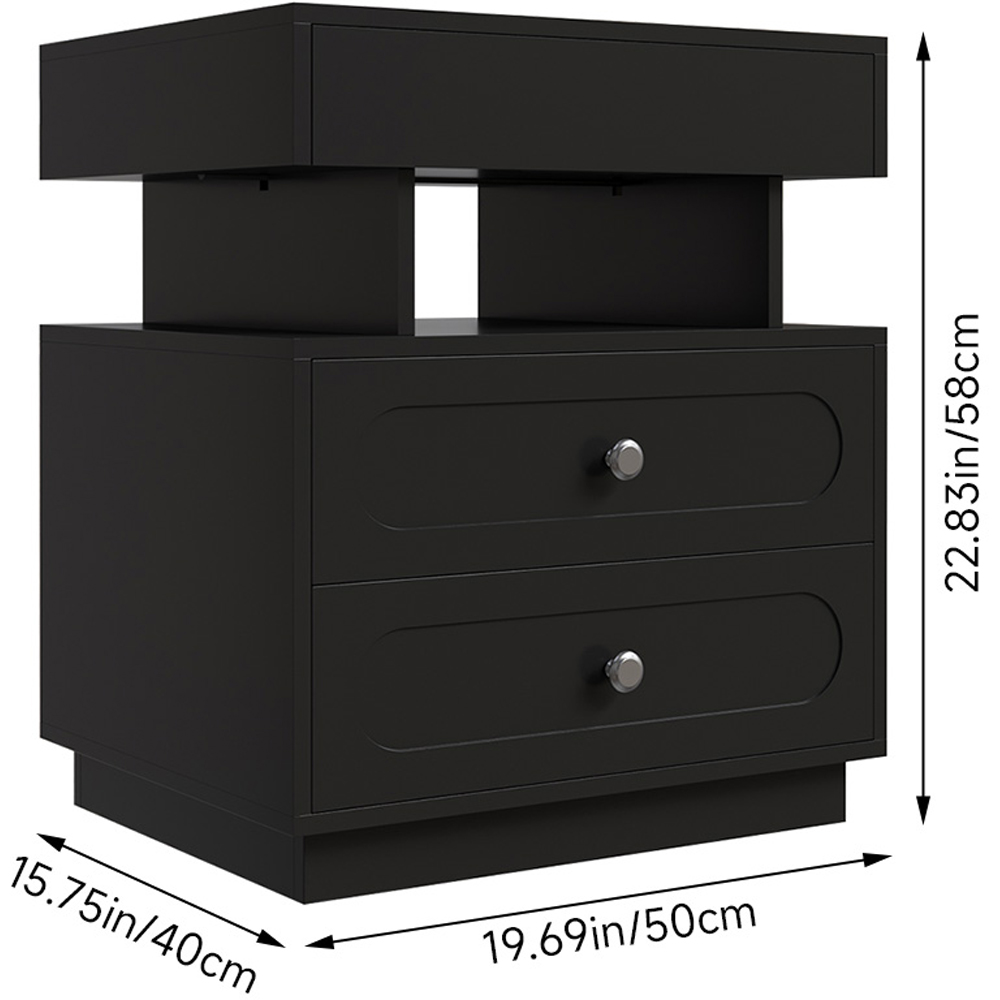 Living and Home 3 Drawer Single Shelf Black Bedside Table with RGB LED Light Image 9