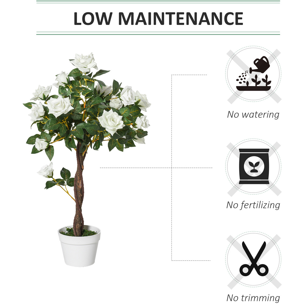 Outsunny White Flowers Rose Tree Artificial Plant In Pot 3ft Image 6