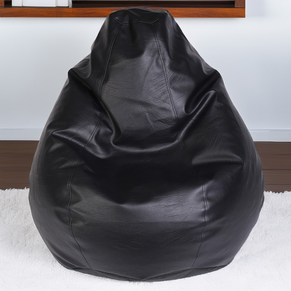 Kaikoo Black Faux Leather Tear Drop Bean Bag Image 1