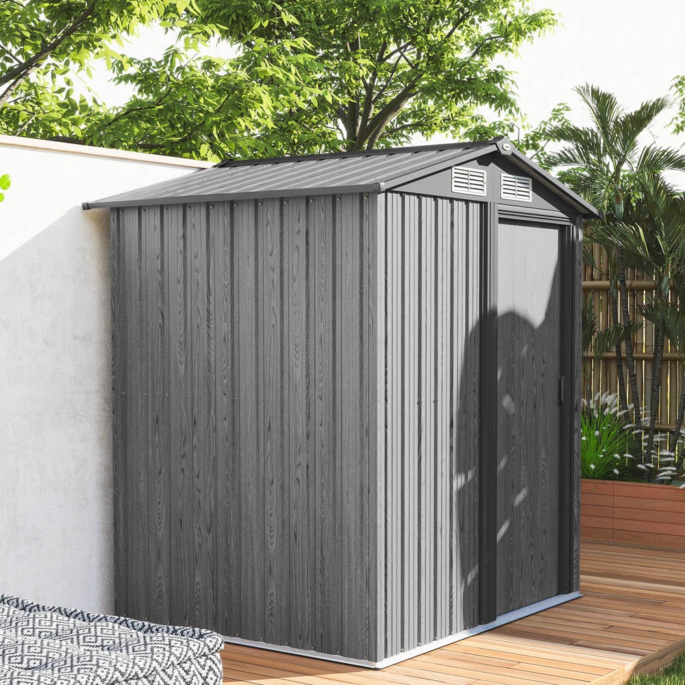 Outsunny 4.6 x 3.9ft Grey Sloped Roof Metal Storage Shed with Sliding Door Image 4