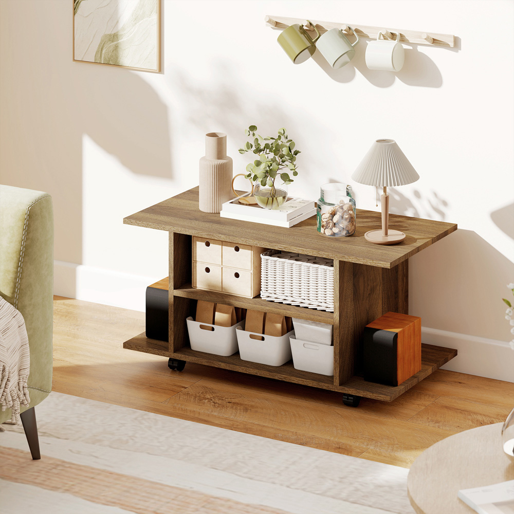Portland 4 Shelf Walnut Mobile Modern Multifunctional TV Unit Image 3