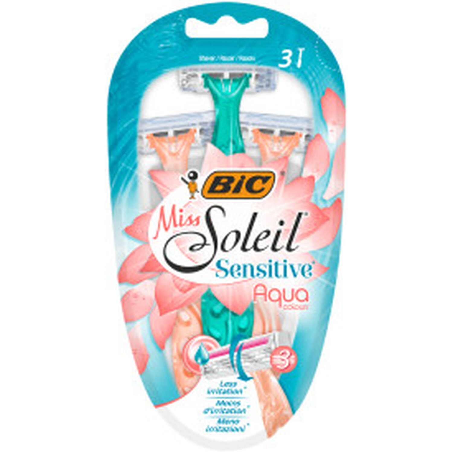 Pack of 3 BIC Miss Soleil Sensitive Aqua Razors - Blue Image