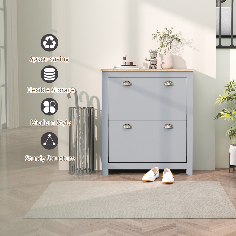 HOMCOM 2 Drawer Grey Flip Door Narrow Shoe Cabinet Image 5