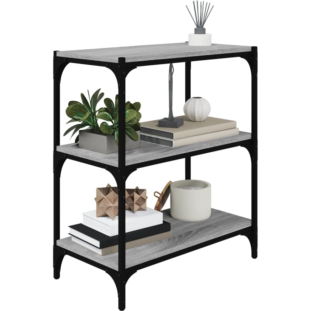 vidaXL 3 Shelf Grey Sonoma Wood and Steel Bookcase Image 4