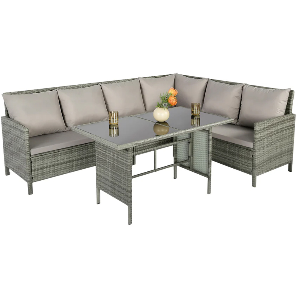 HGD Alia 6 Seater Grey Rattan Garden Corner Dining Sofa Set with Glass Table Image 3
