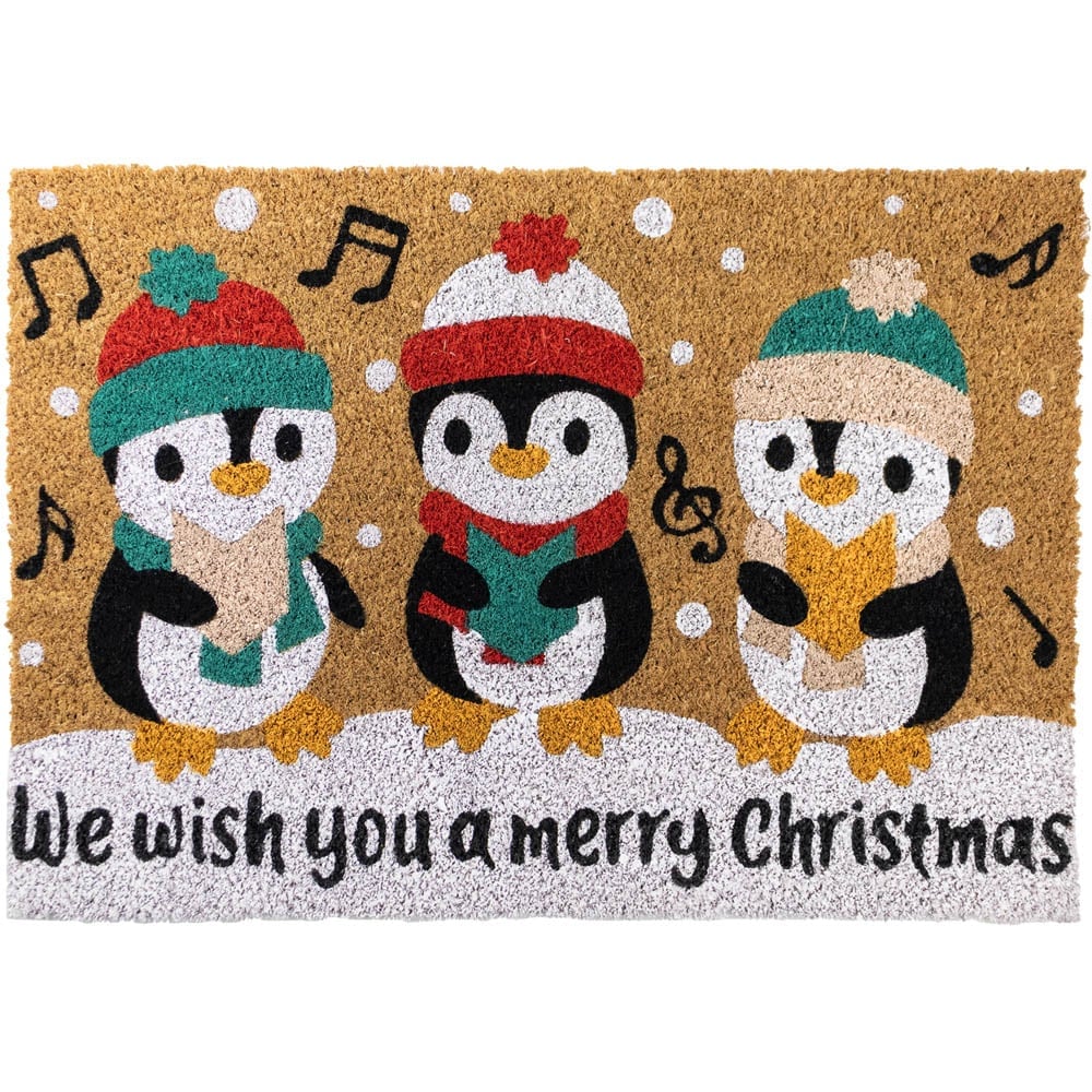 JVL Christmas Penguin Latex Coir Door Mat 40 x 58cm Image 1