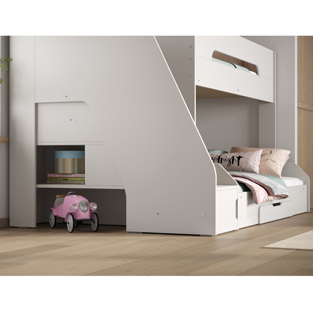 Flair Slick Triple Sleeper White Staircase Bunk Bed Image 6