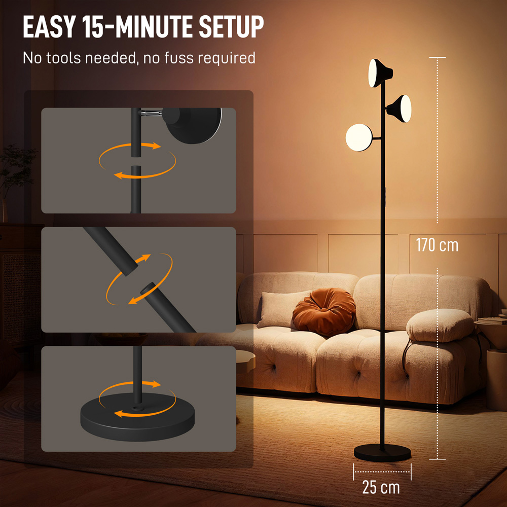 Portland 3 Rotatable Head RGB LED Black Floor Lamp Image 8