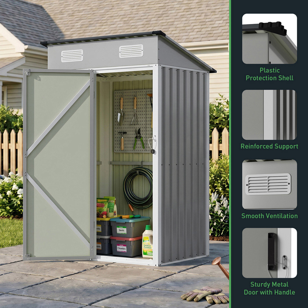 Living and Home 4 x 3ft Grey Pent Quick Assembly Metal Garden Storage Shed Image 5