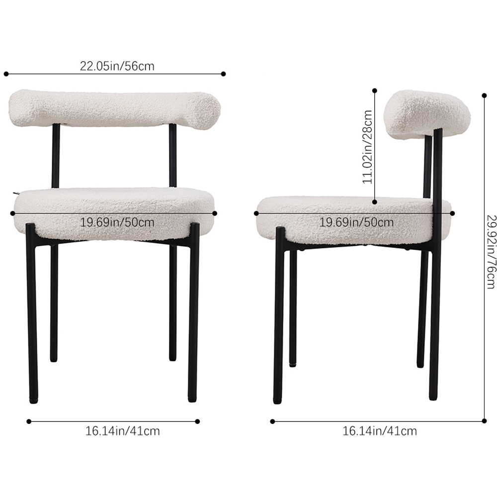 Living and Home Set of 2 White Sherpa Fleece Upholstered Dining Chair Image 9