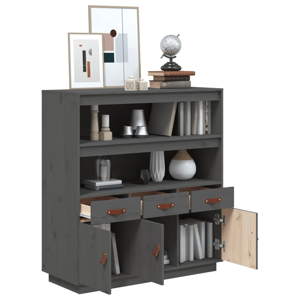 vidaXL 3 Door 3 Drawer 2 Shelf Grey Solid Pine Wood Highboard Image 5
