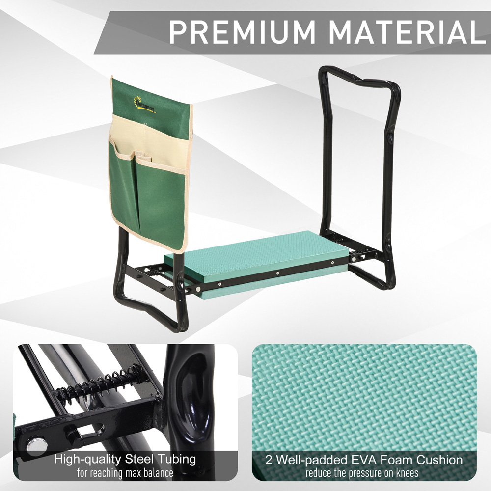 Outsunny 2-in-1 Green Foam Pad Foldable Garden Bench and Kneeling Pad with Tool Bag Image 7