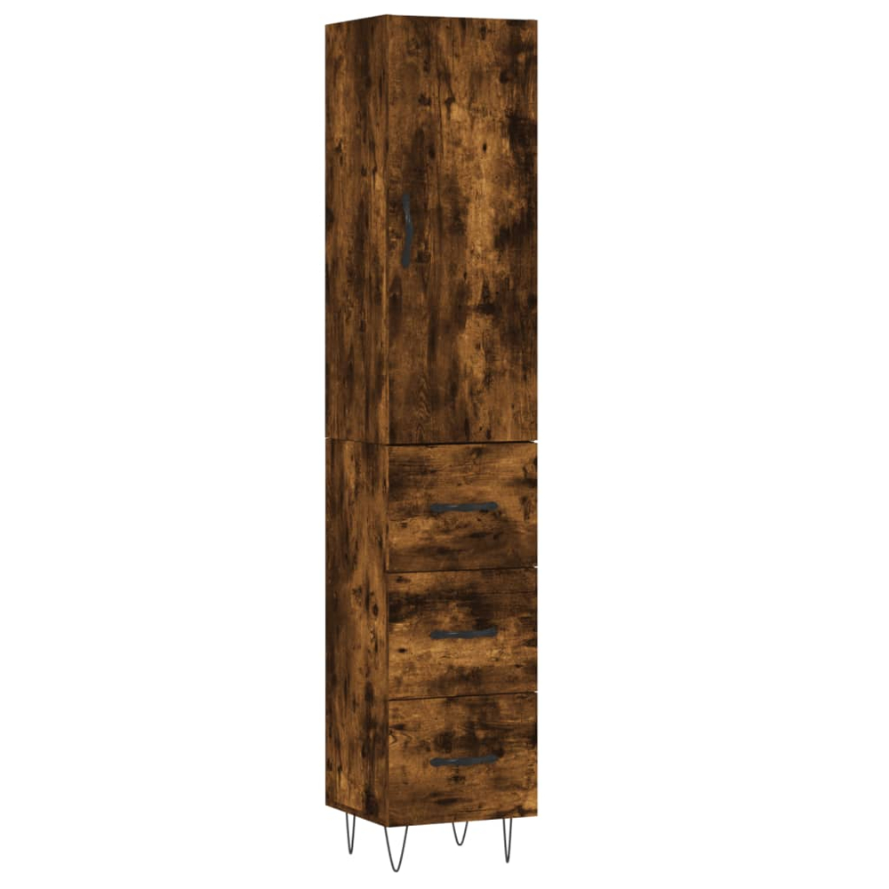 vidaXL Single Door 3 Drawer Smoked Oak Highboard Image 2