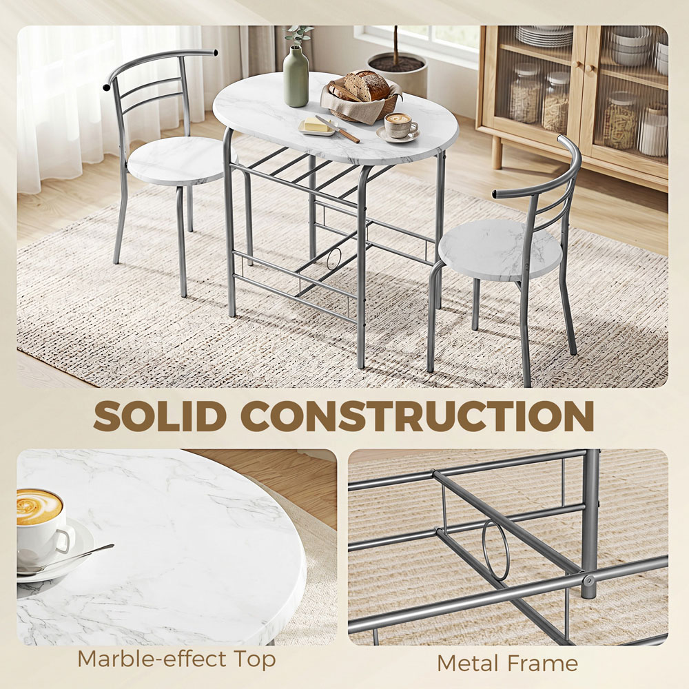HOMCOM 2 Seater Breakfast Bar Table and Stool Set with Shelf Image 5