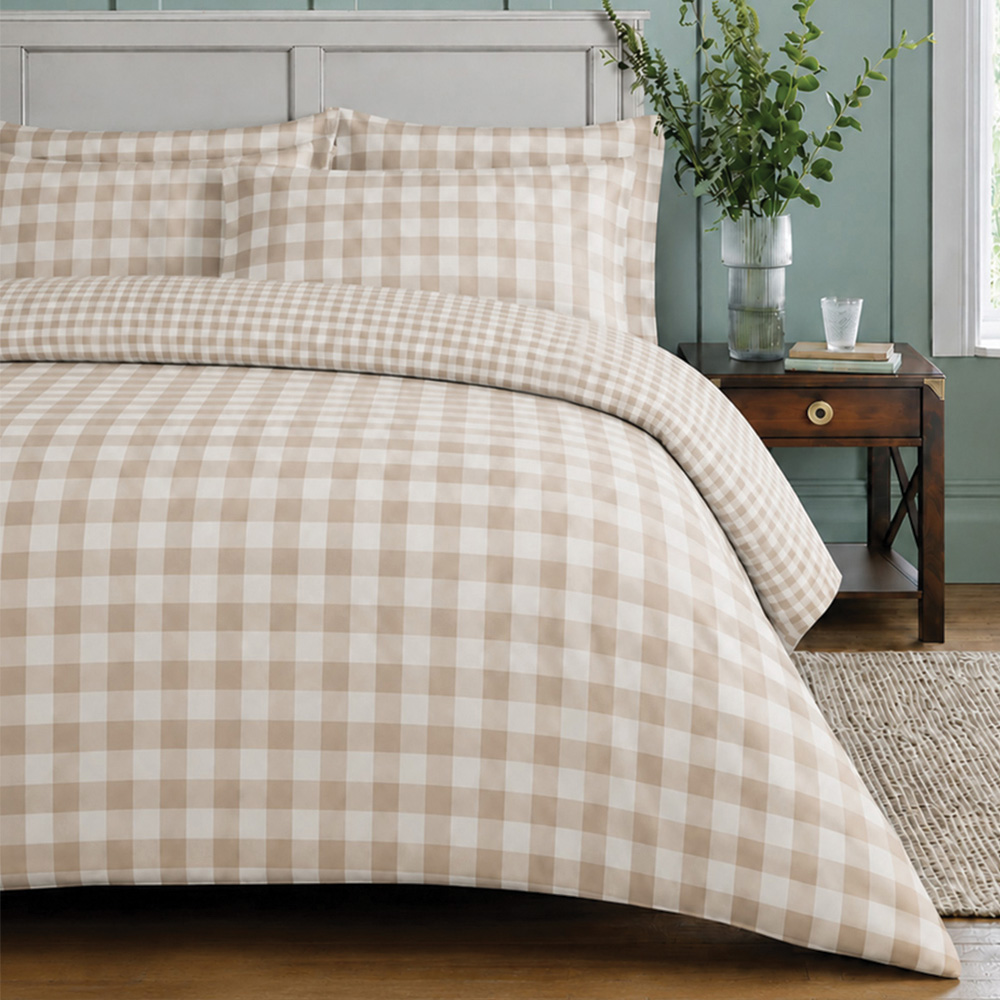Sweet Dreams Double Wyndham Check Natural Duvet Cover Set Image 1