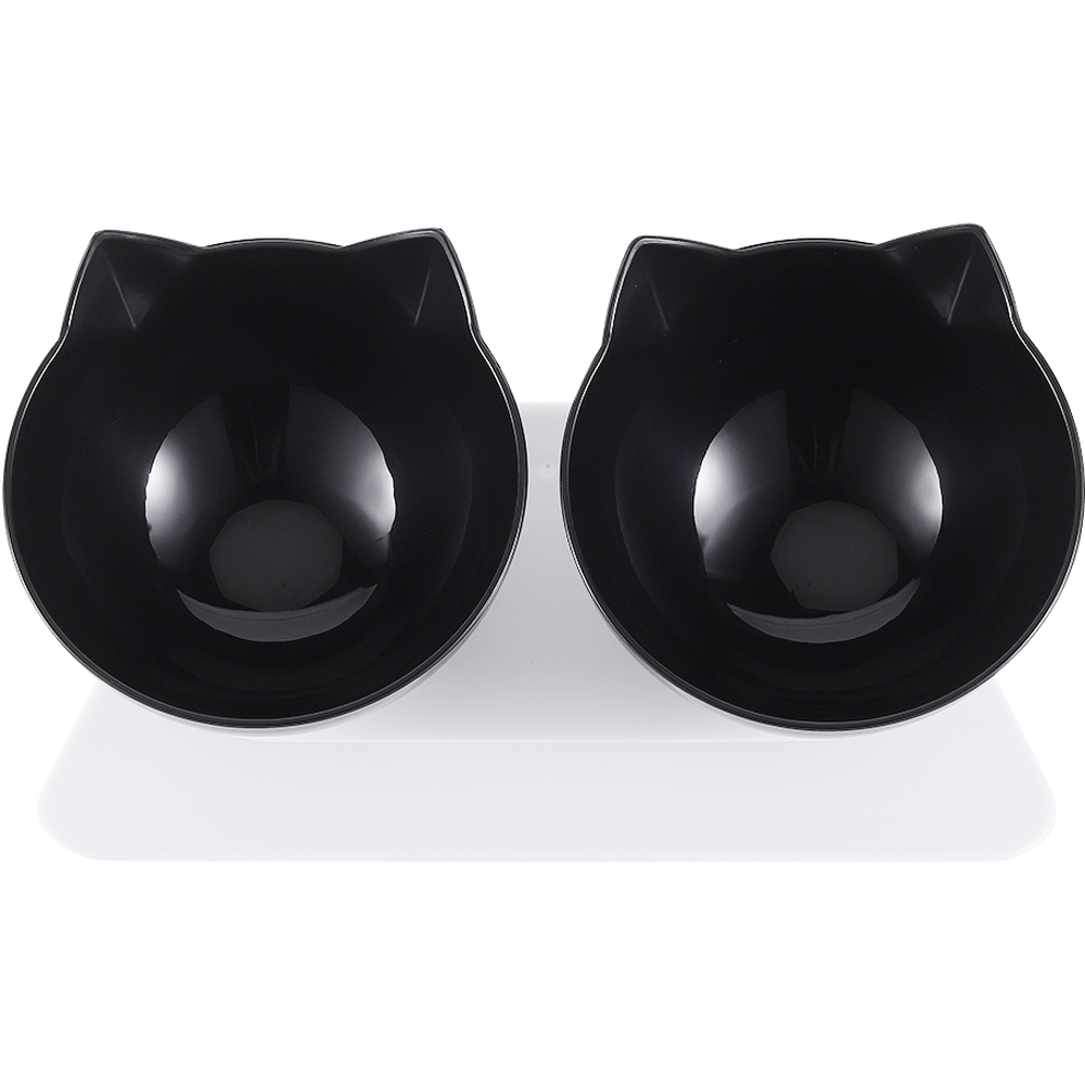 H&O Direct Black Double Bowl Elevated Tilted Pet Feeder with White Stand Image 3