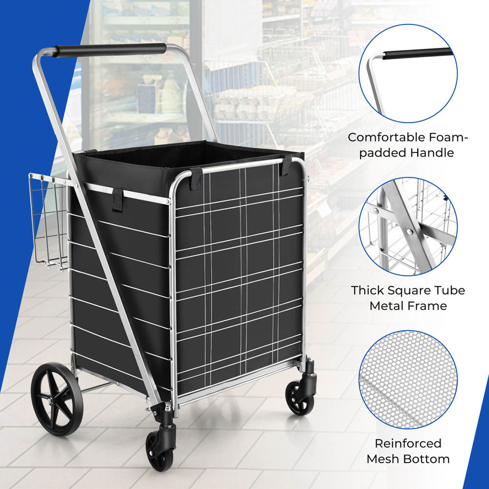 Costway White Folding Shopping Cart with Waterproof Liner Image 6