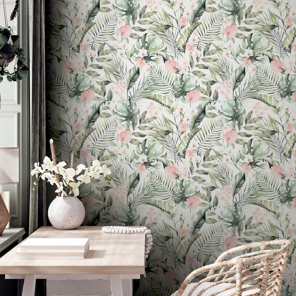 Arthouse Tropical Floral Green and Pink Wallpaper Image 5