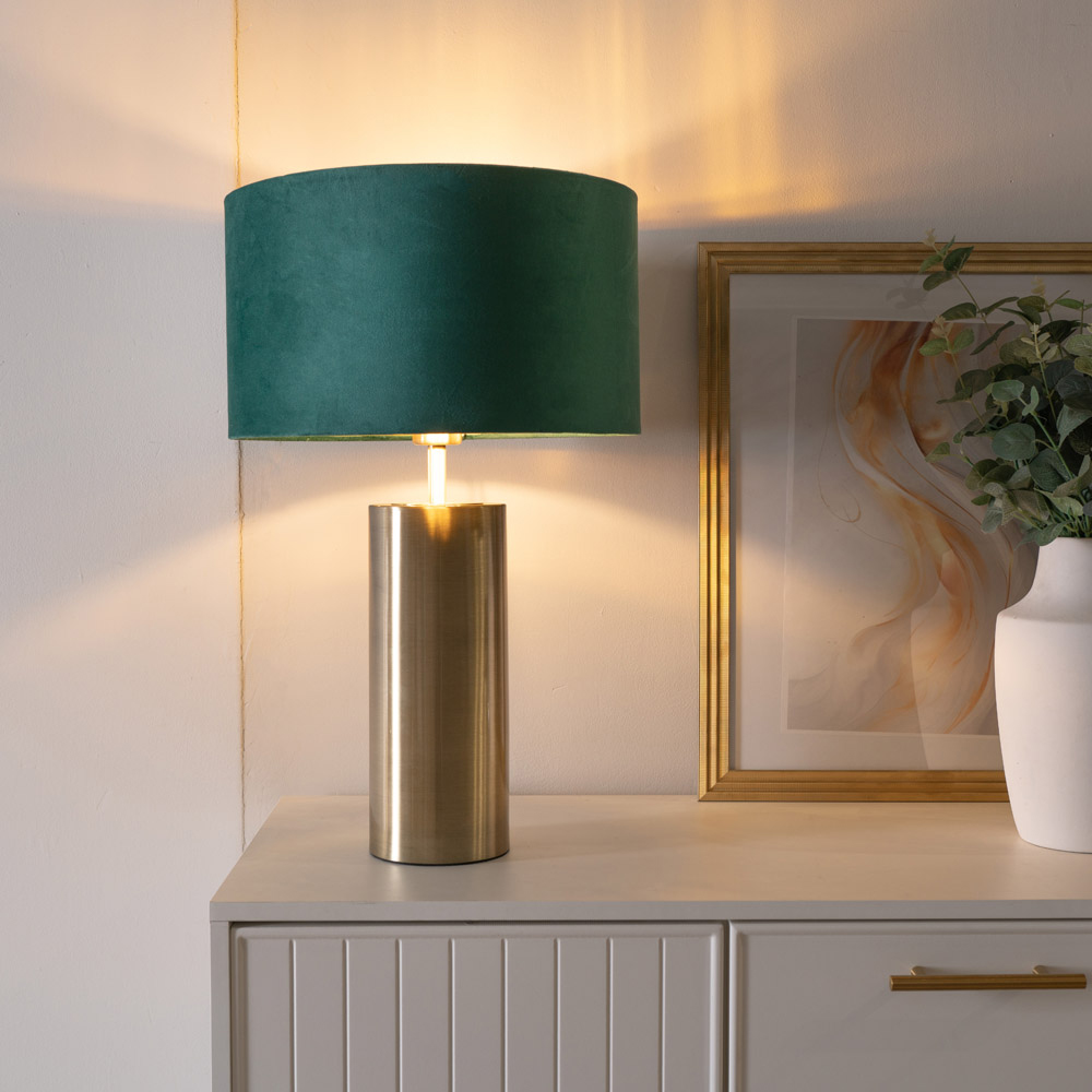 ValueLight Lexy Forest Green Velvet Gold Inner Shade Gold LED Touch Table Lamp Image 3