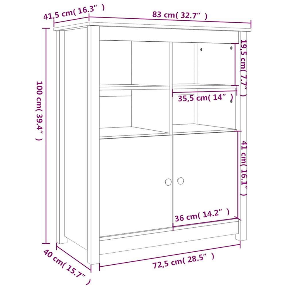 vidaXL 2 Door 4 Shelf Honey Brown Pine Wood Sideboard Image 9