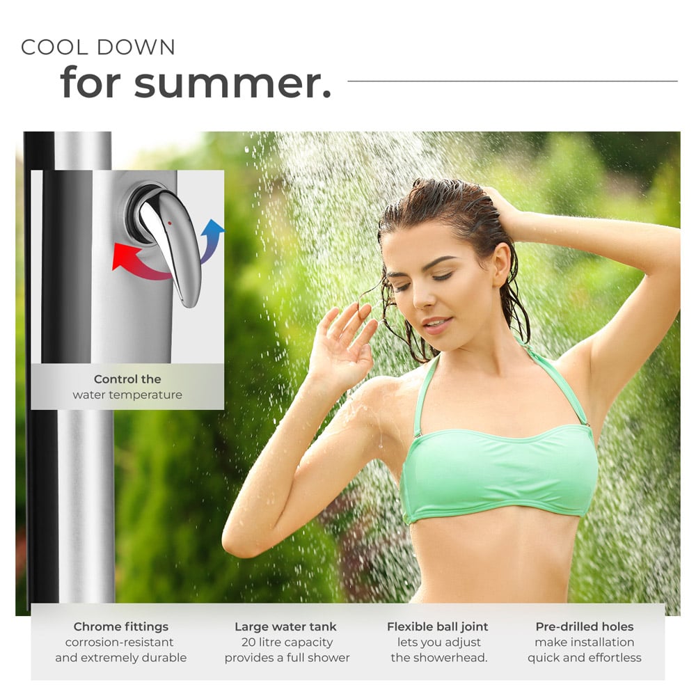 tectake Tinto Black and Silver Portable Solar Outdoor Shower with Tap 20L Image 7