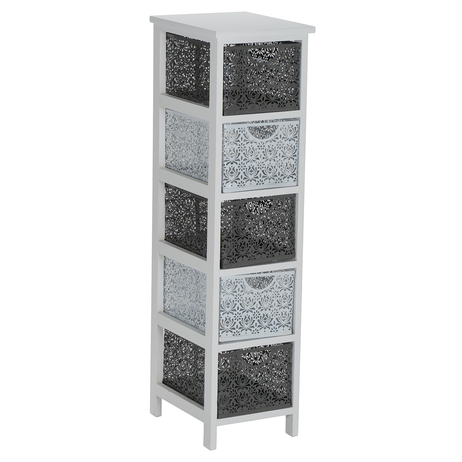 Lacey 5 Drawer Grey and White Storage Tower Image 2
