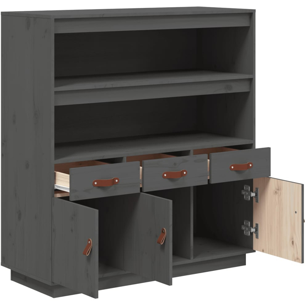 vidaXL 3 Door 3 Drawer 2 Shelf Grey Solid Pine Wood Highboard Image 7