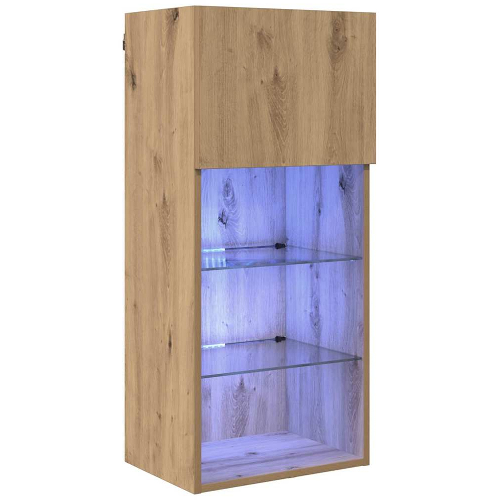 vidaXL Single Door 3 Shelf Artisan Oak Wide Wall Mounted LED TV Unit Image 2