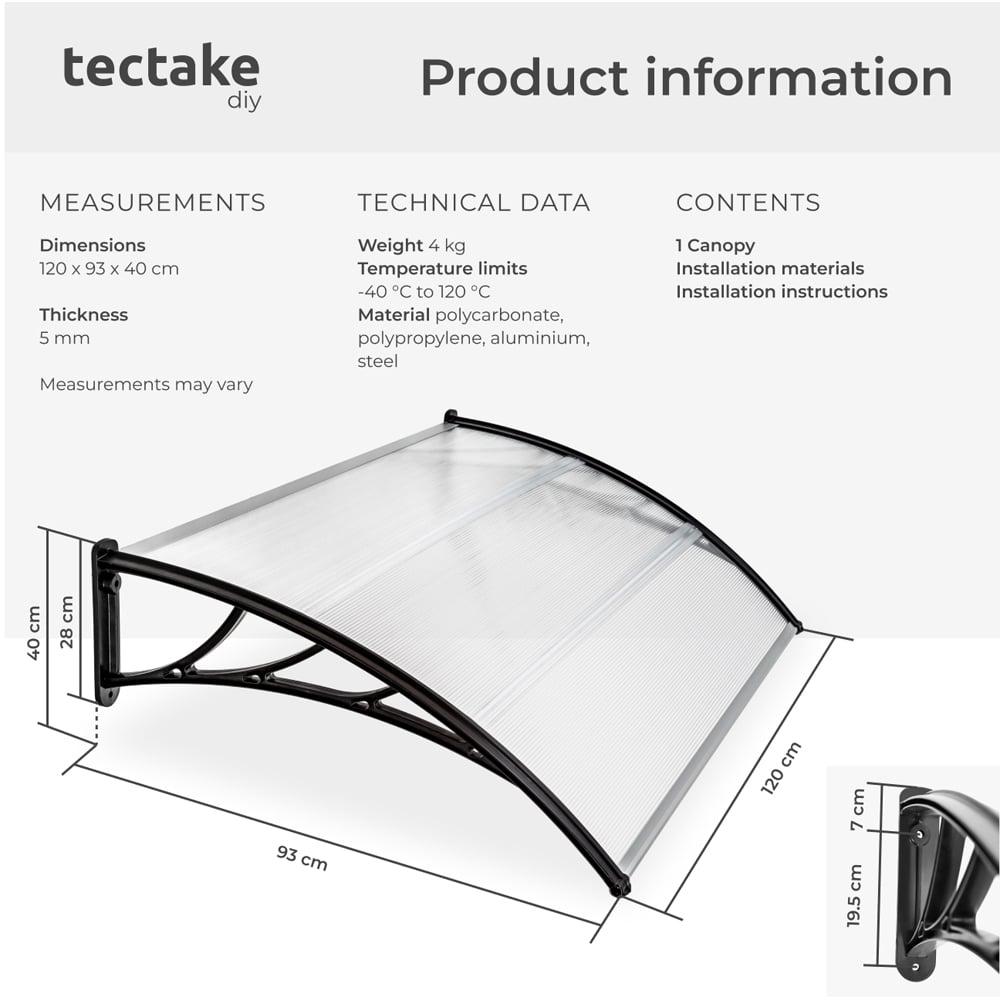 tectake Transparent Canopy 1.2 x 0.9m Image 9