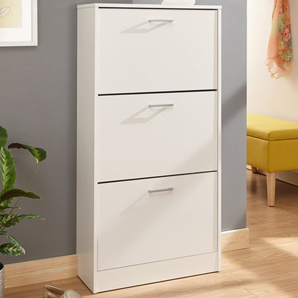 GFW Stirling 3 Tier White Shoe Cabinet Image 1