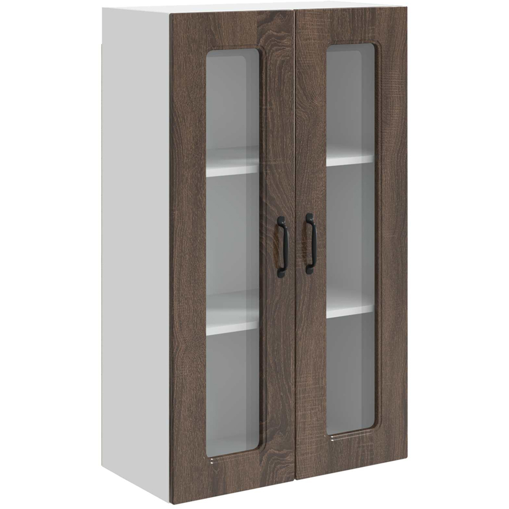 vidaXL 2 Glass Door Brown Oak Kitchen Wall Cabinet Image 2